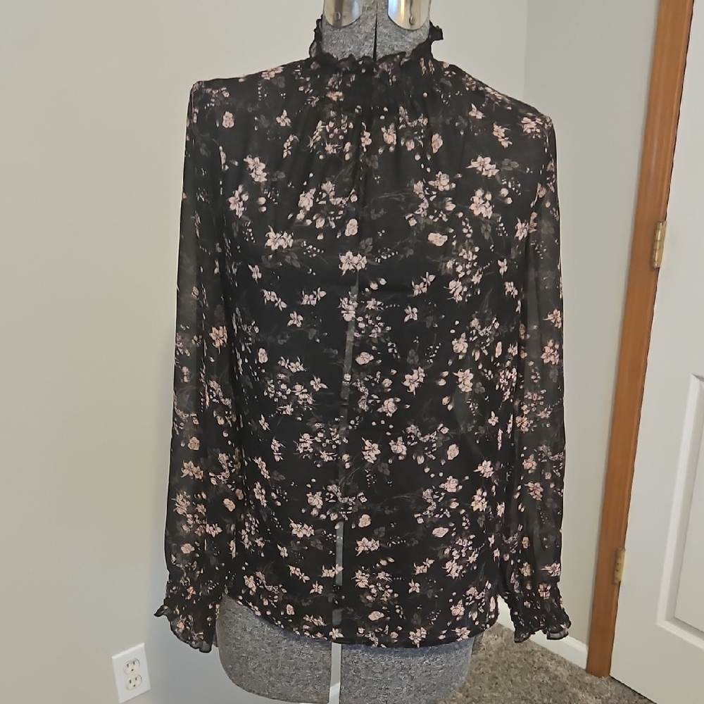 Forever 21 Floral Smocked Turtleneck Blouse